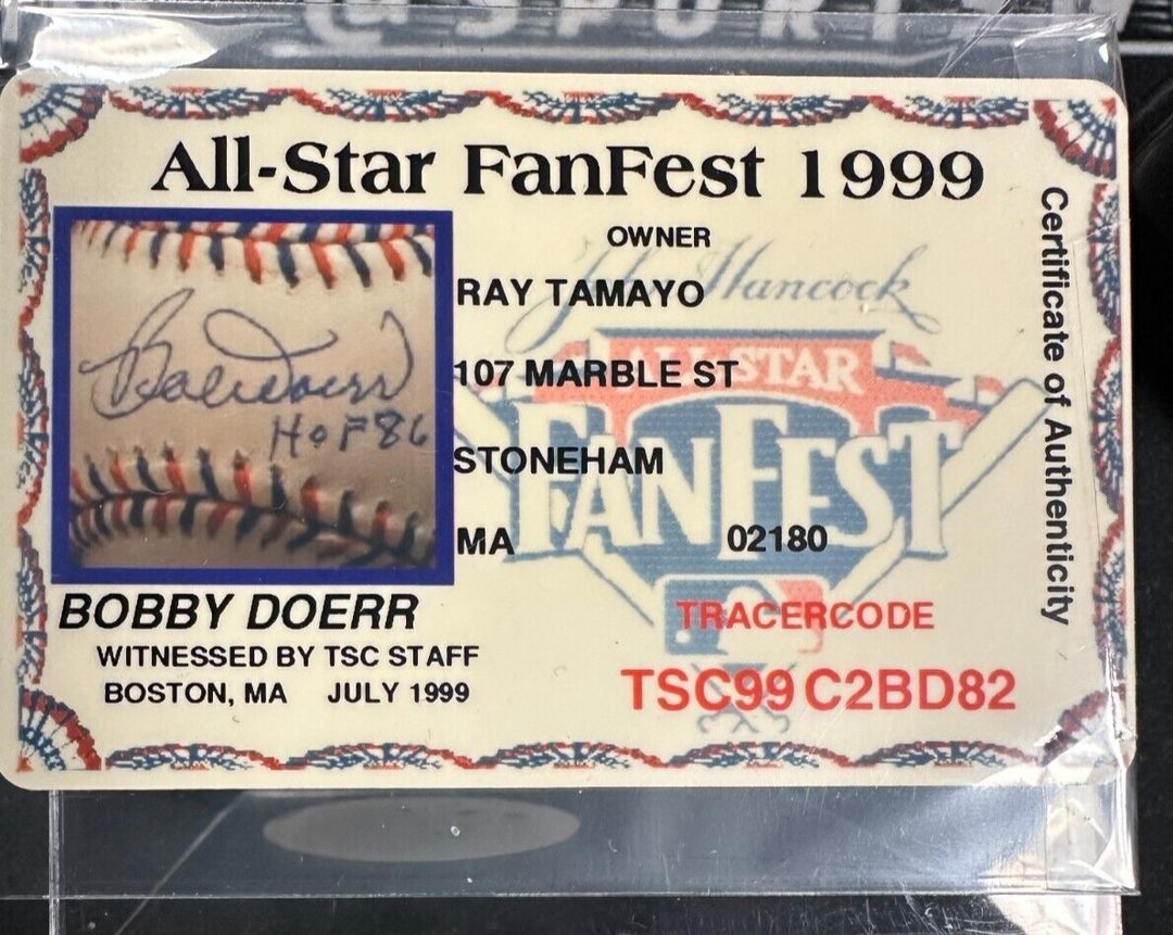 Bobby Doerr Autographed Official 1999 All-Star Game Baseball W/ HOF 86
