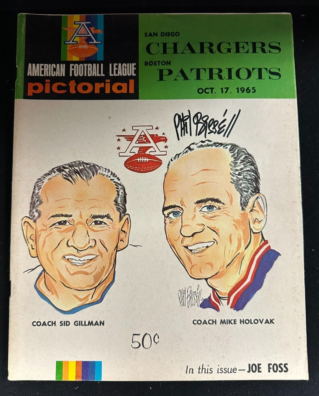 Phil Bissell Autographed Oct 17, 1965 Boston Patriots Vs Broncos Program AFL