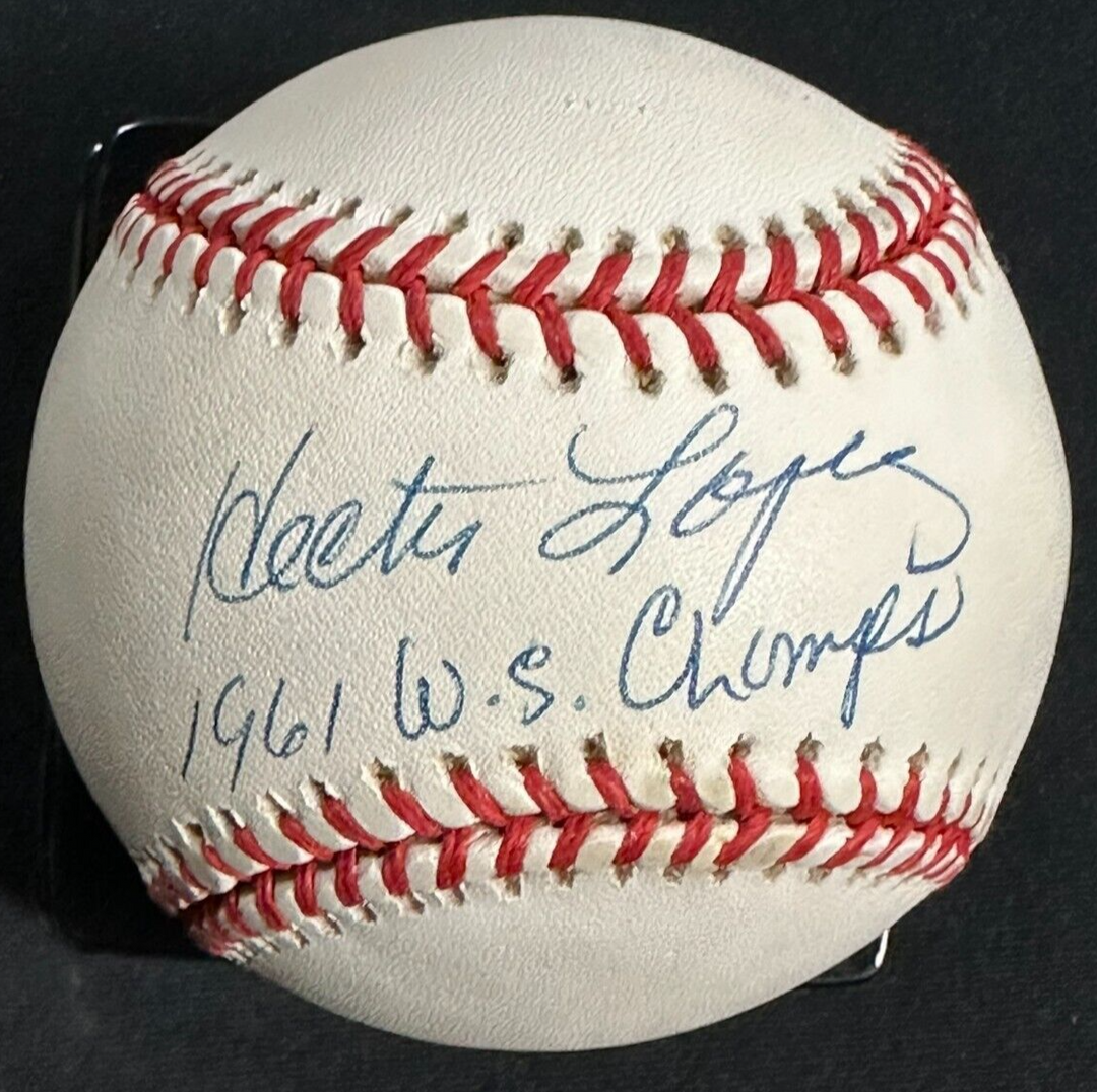 Hector Lopez Autographed Gene Budig American League Baseball W/ 1961 WS Champs