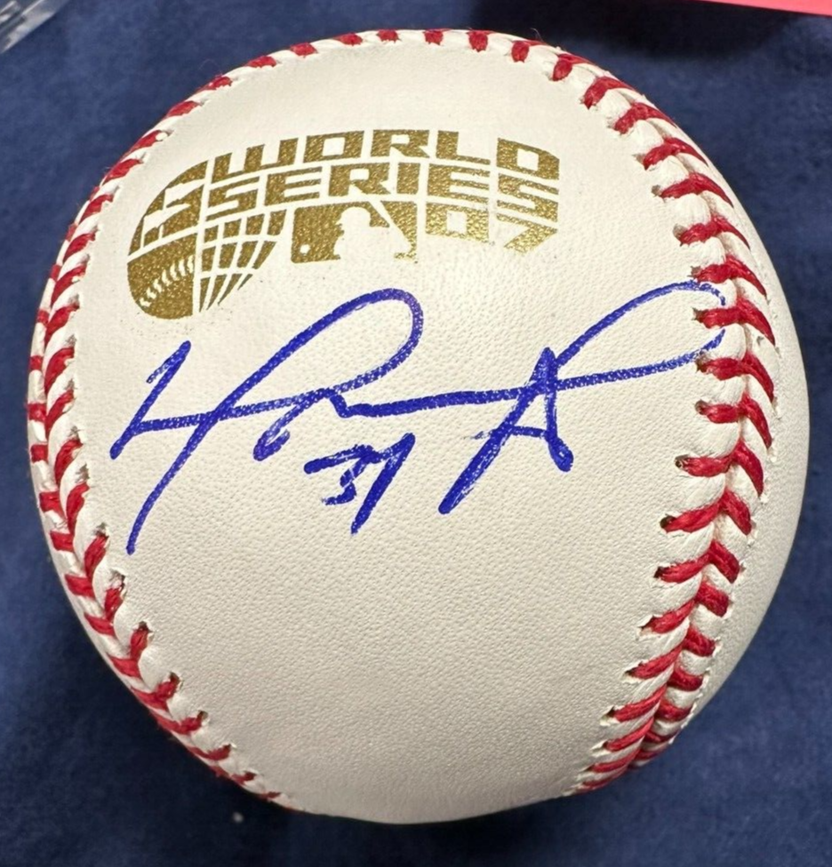 David Ortiz Autographed Official 2007 World Series Logo Baseball Red Sox BAS