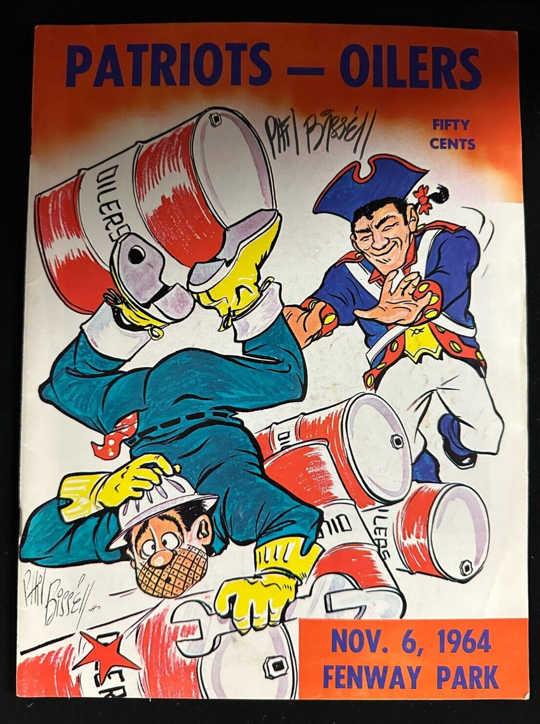 Phil Bissell Autographed Nov 6, 1964 Boston Patriots Vs Oilers Program AFL