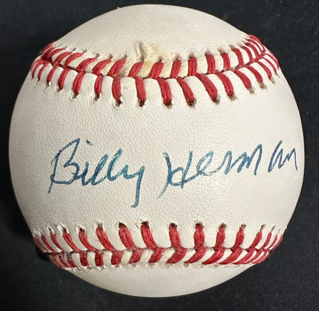 Billy Herman Autographed National League Baseball HOF Cubs Dodgers