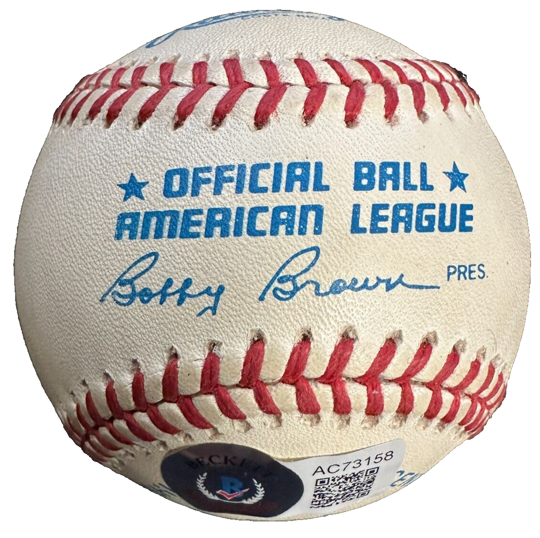 Kirby Puckett Autographed Bobby Brown American League Baseball BAS HOF Twins
