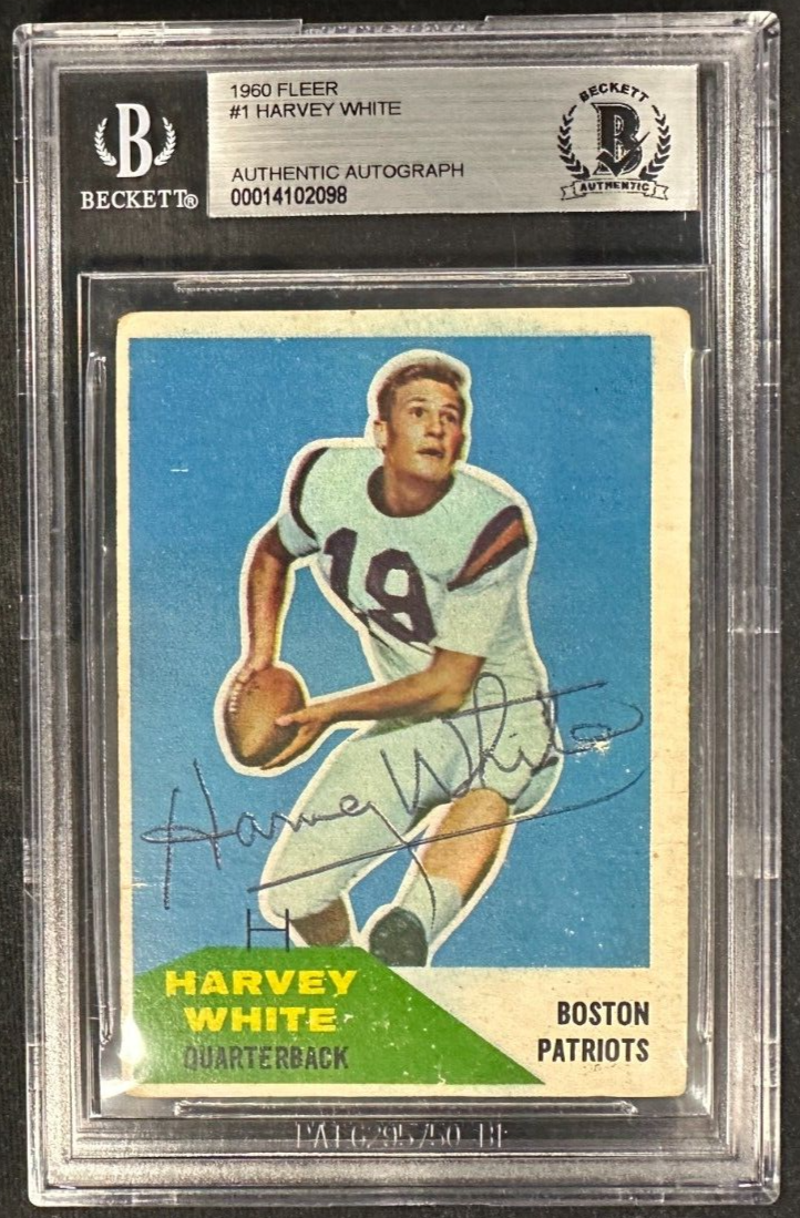 1960 Fleer Harvey White Autographed Rookie Card RC #1 Boston Patriots BGS