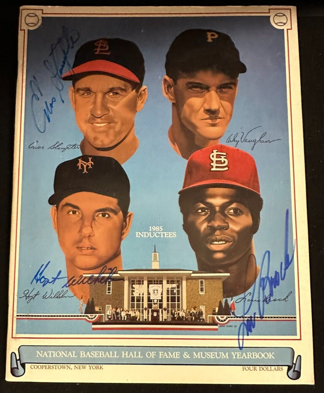 1985 Baseball Hall of Fame Signed Yearbook Brock Wilhelm & Slaughter