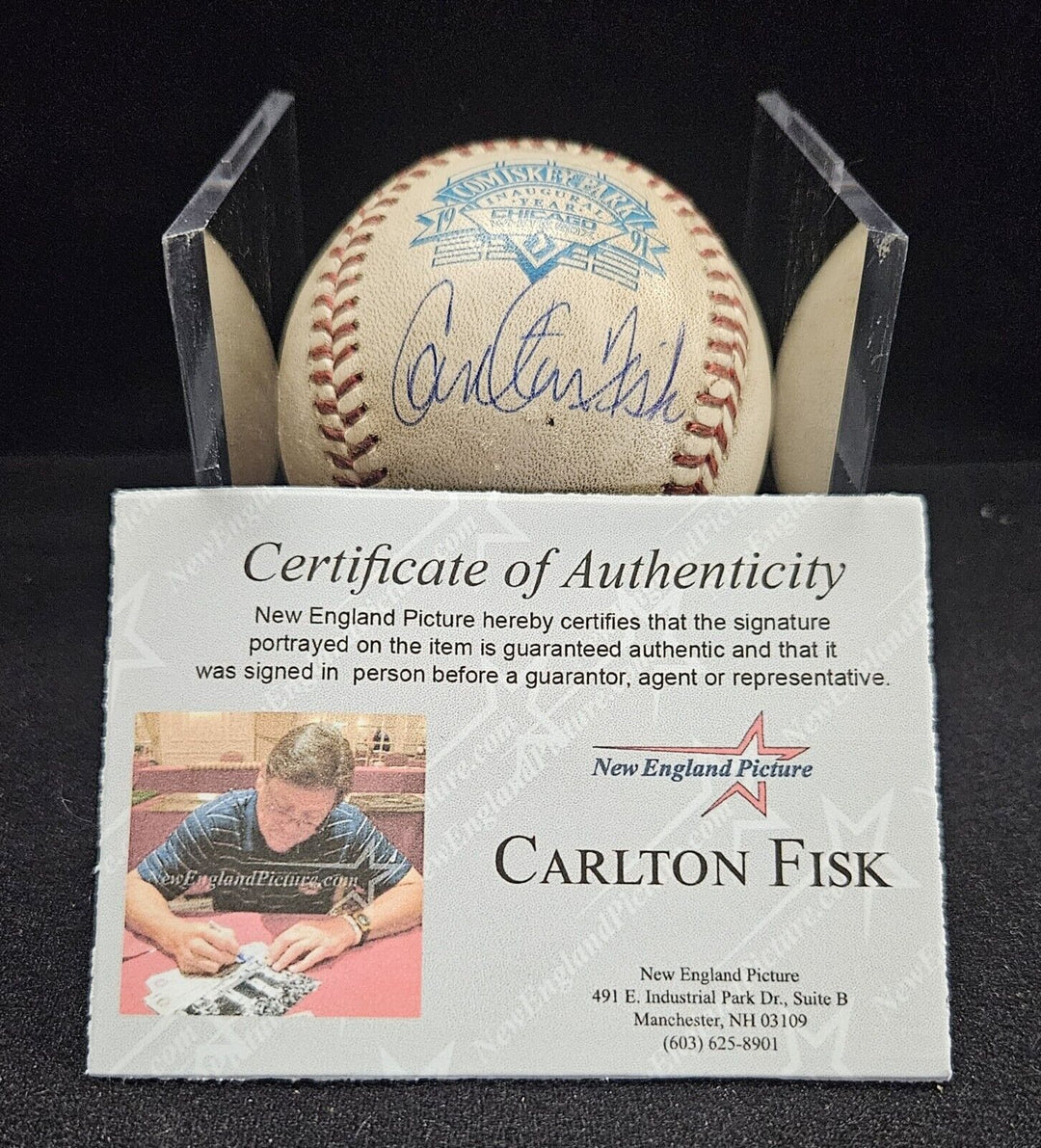 Carlton Fisk Signed Game Used Opening Day Comiskey Park Baseball White Sox HOF