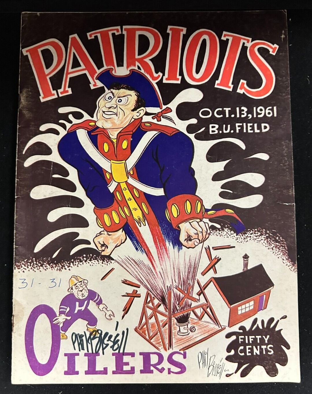 Phil Bissell Autographed Oct 13, 1961 Boston Patriots & Oilers Program AFL
