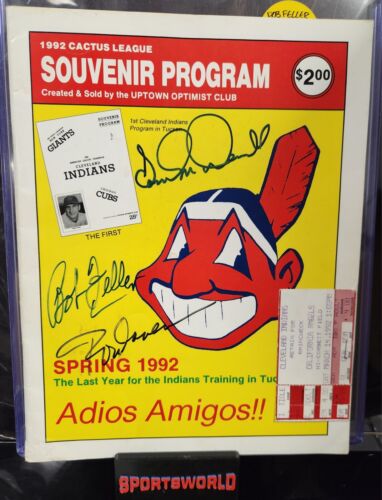 Rod Carew - Bob Feller - Sam McDowell Signed Indians Spring Training Program COA