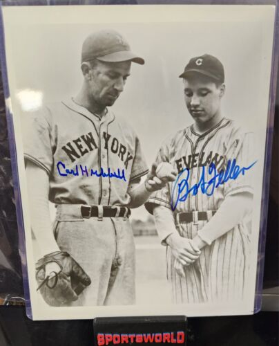 Carl Hubbell & Bob Feller Signed 8x10 Photo Giants Indians HOF COA