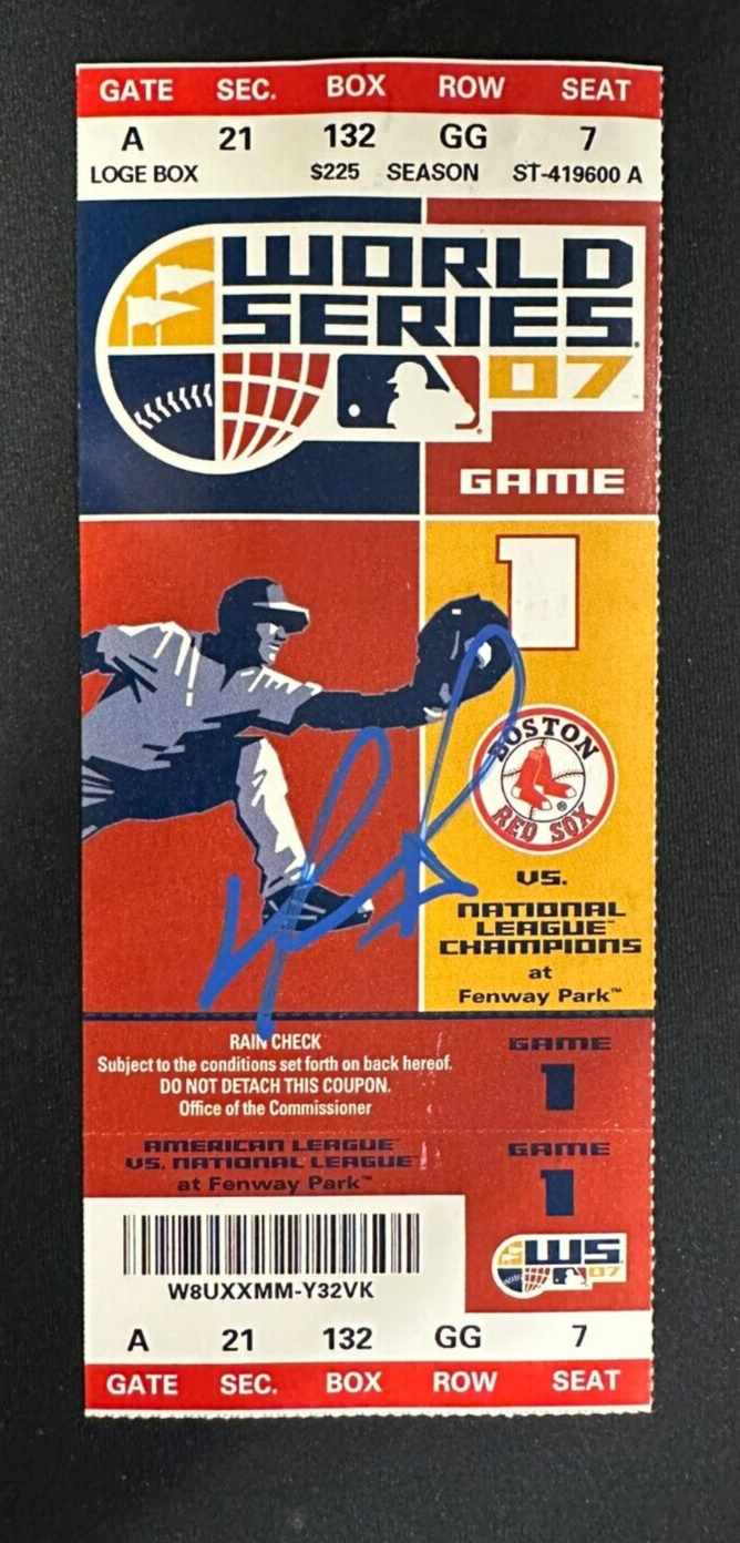 David Ortiz Autographed 2007 World Series Game 1 Full Ticket Red Sox & Rockies