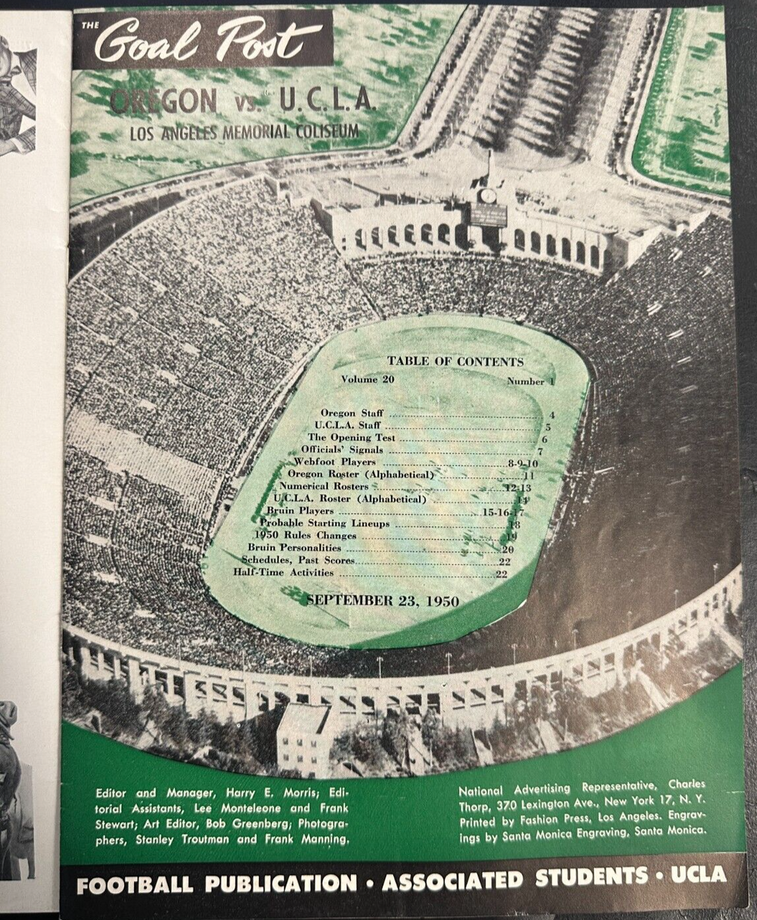 Sep 23, 1950 Oregon Ducks Vs UCLA Bruins Football Program 28-0 Bruins