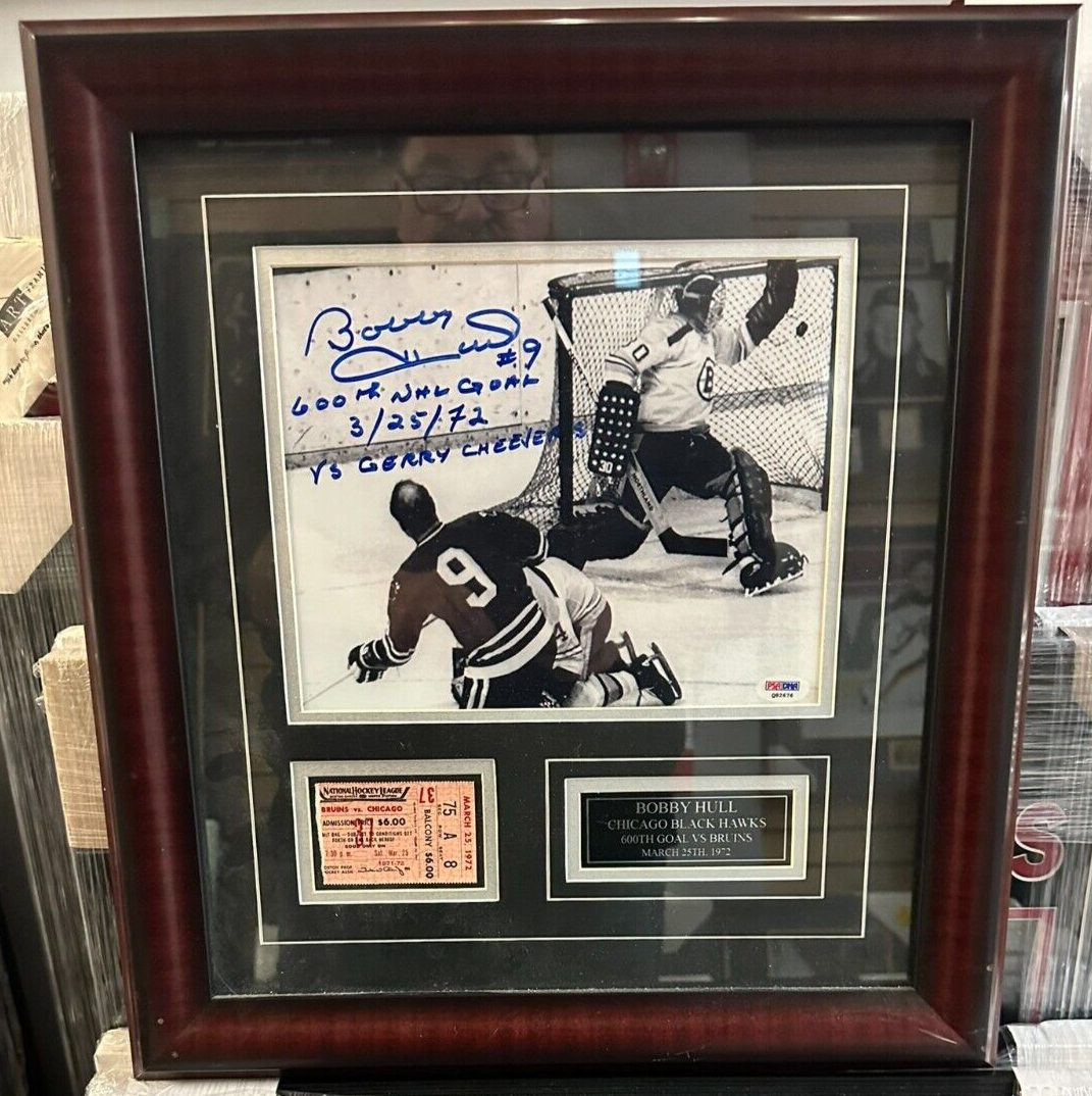 Bobby Hull Autographed 600th Career Goal Ticket & Signed Photo PSA W/ Insc