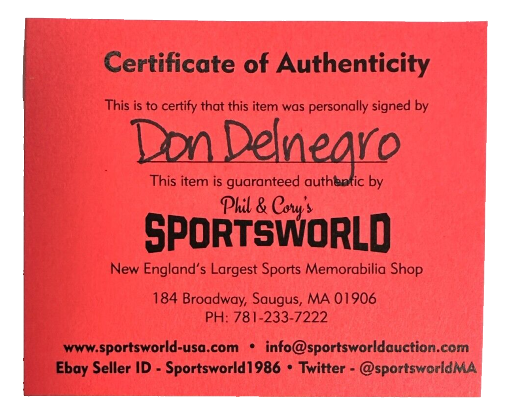 Don Delnegro Autographed Boston Bruins Hockey Puck W/ Bruins Trainer 93-22 Insc