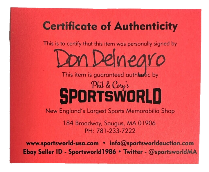Don Delnegro Autographed Boston Bruins Hockey Puck W/ Bruins Trainer 93-22 Insc