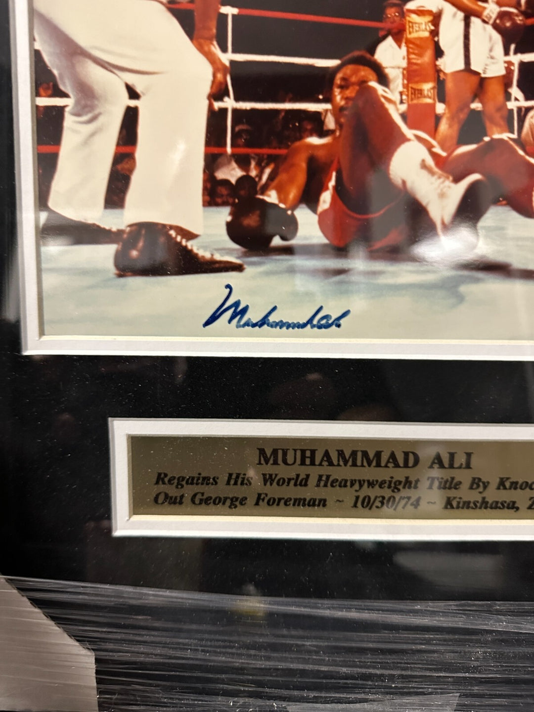 Muhammad Ali Autographed 8x10 Photo Knocking Down Foreman Framed BAS