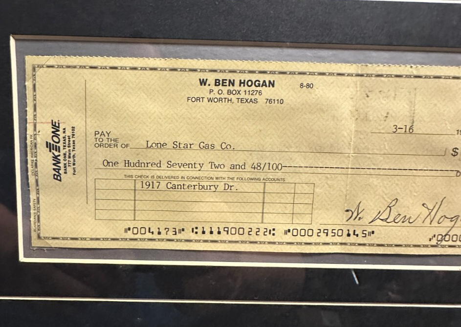Ben Hogan Autographed Check & Framed 16x20 Photo PSA HOF BAS