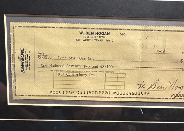 Ben Hogan Autographed Check & Framed 16x20 Photo PSA HOF BAS