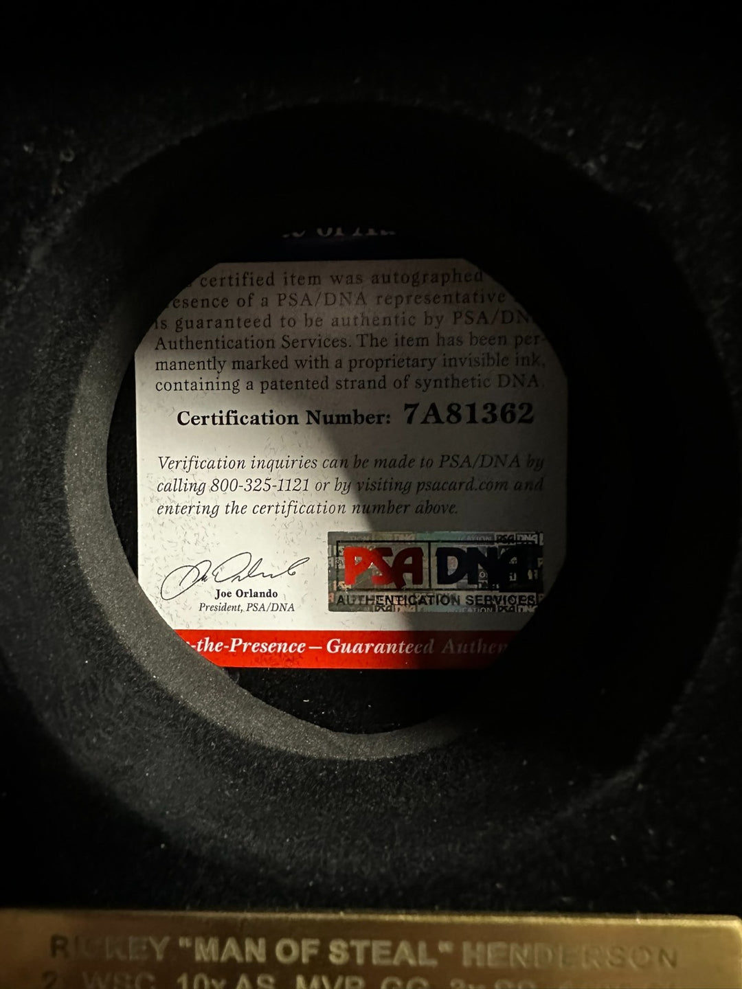 Rickey Henderson Autographed OML Baseball & Custom Wooden Display Case PSA