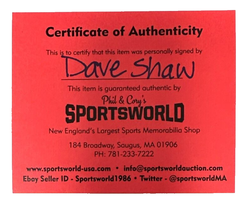 Dave Shaw Autographed Boston Bruins Hockey Puck NHL