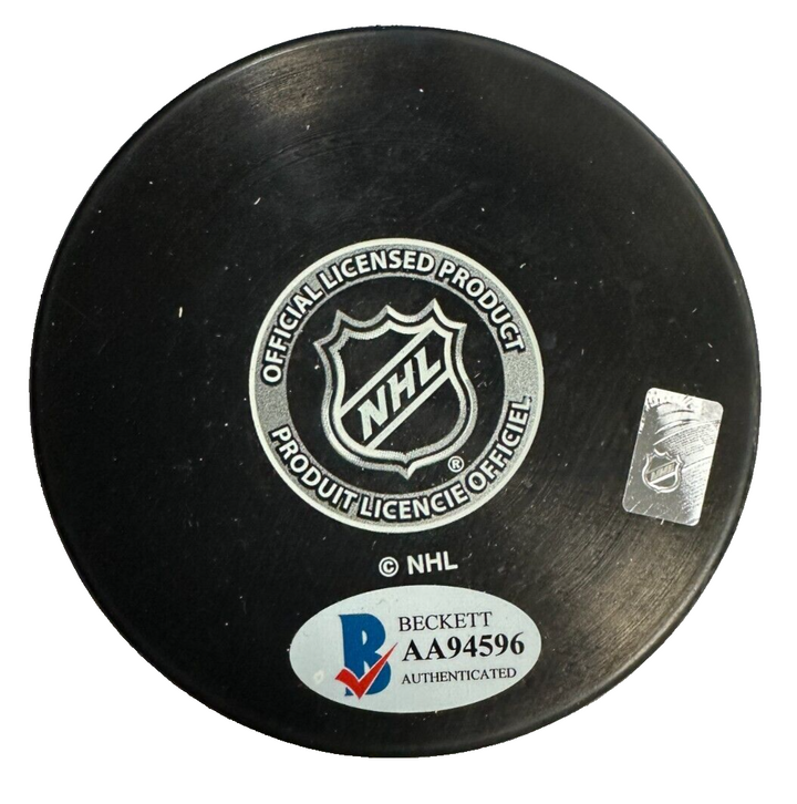 Guyle Fielder Autographed Boston Bruins Hockey Puck W/ 1954 Playoff Insc BAS
