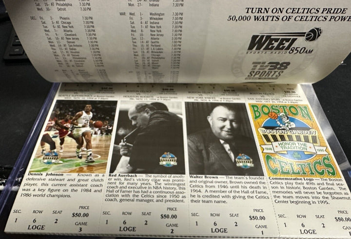 Red Auerbach Personal 1994-95 Boston Celtics Season Ticket Booklet Garden Last