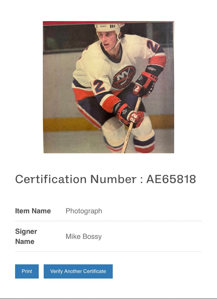 Mike Bossy Autographed New York Islanders 8x10 Photo Framed BAS HOF