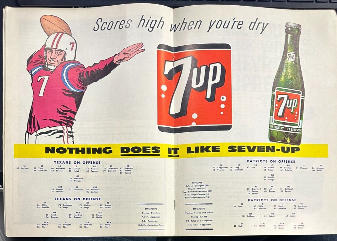 November 3, 1961 Boston Patriots & Dallas Texans Program AFL