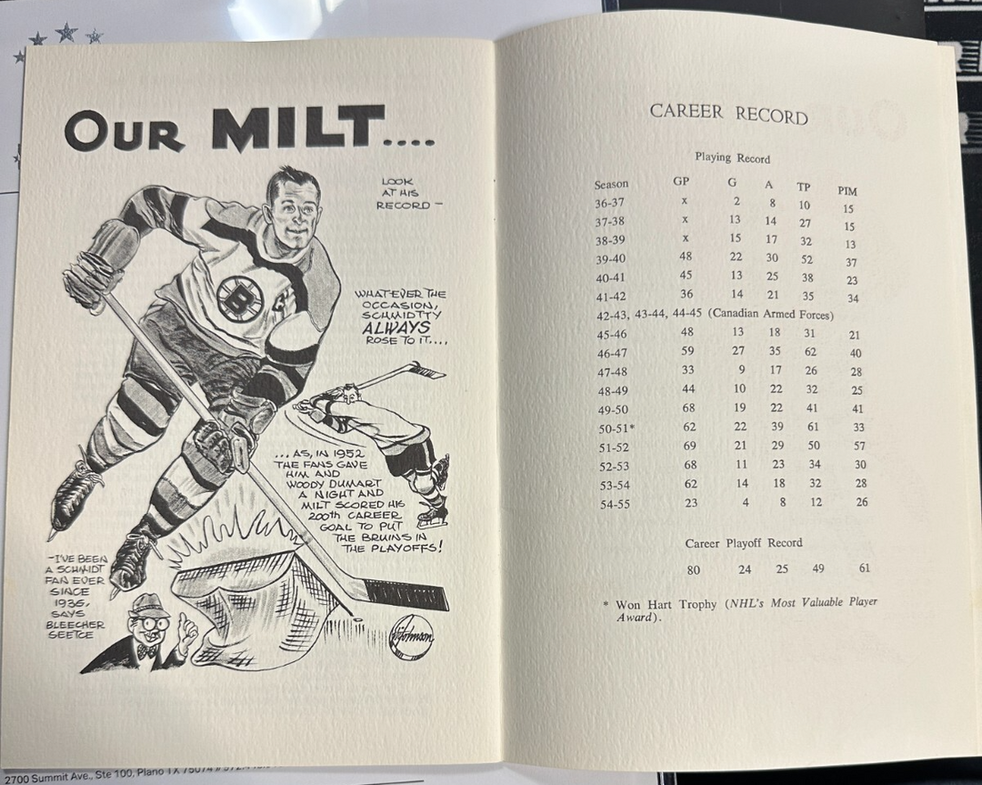 Eddie Shore & Milt Schmidt Signed Milt Schmidt Testimonial Dinner Program BAS