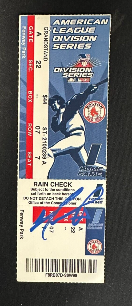 David Ortiz Signed 2004 ALDS Game 3 Full Ticket Walk Off HR Red Sox Vs Angels