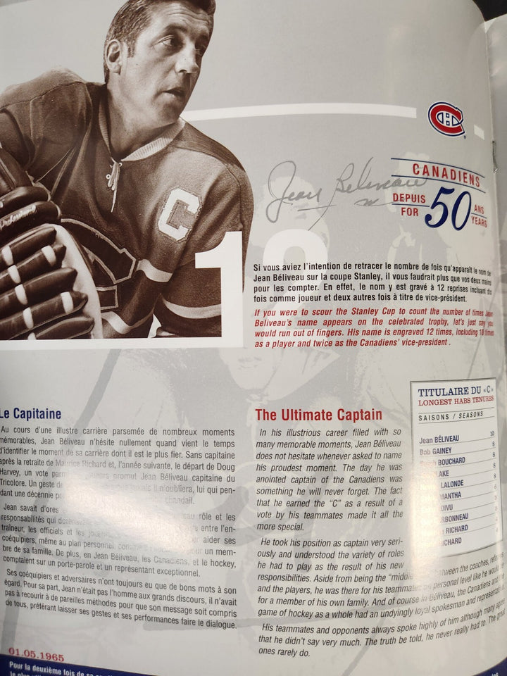 Jean Beliveau Signed 50 Year Tribute Program Montreal Canadiens HOF Beckett COA