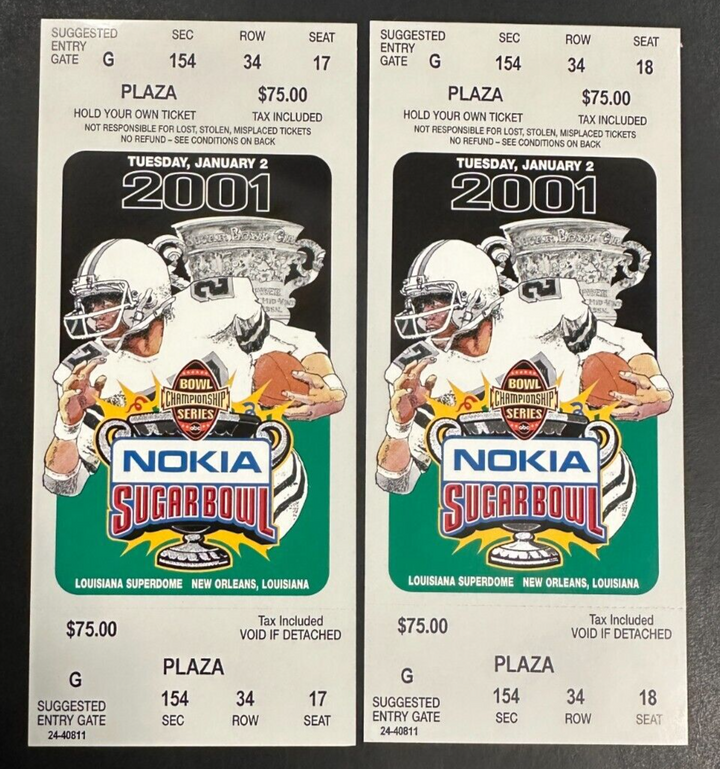 2 2001 Nokia Sugar Bowl Full Tickets Miami vs Florida 37-20 Hurricanes