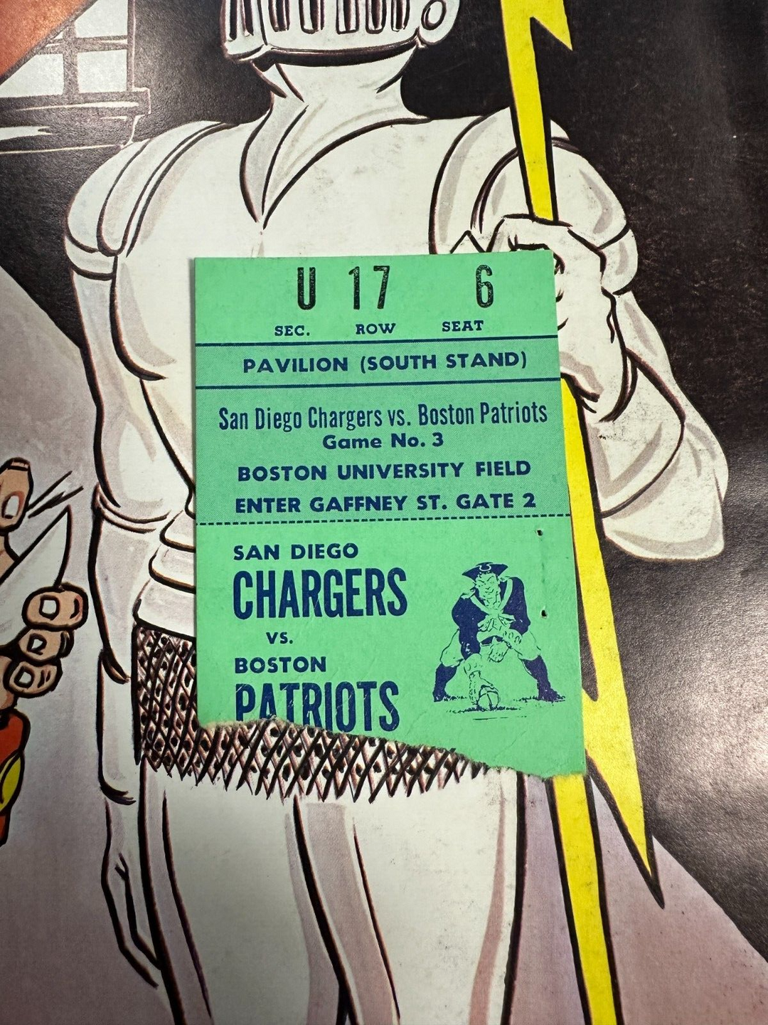 October 7, 1961 Boston Patriots & San Diego Chargers Program & Ticket Stub AFL