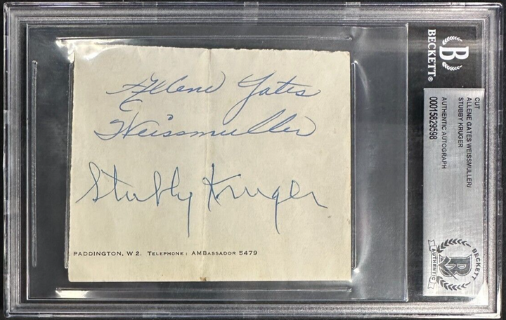 Allene Gates Weissmuller & Stubby Kruger Autographed Cut Signature Slabbed BAS