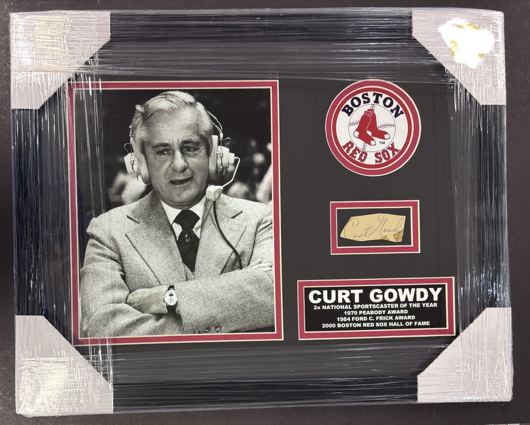 Curt Gowdy Signed Framed Cut Autograph Boston Red Sox Sportscaster HOF