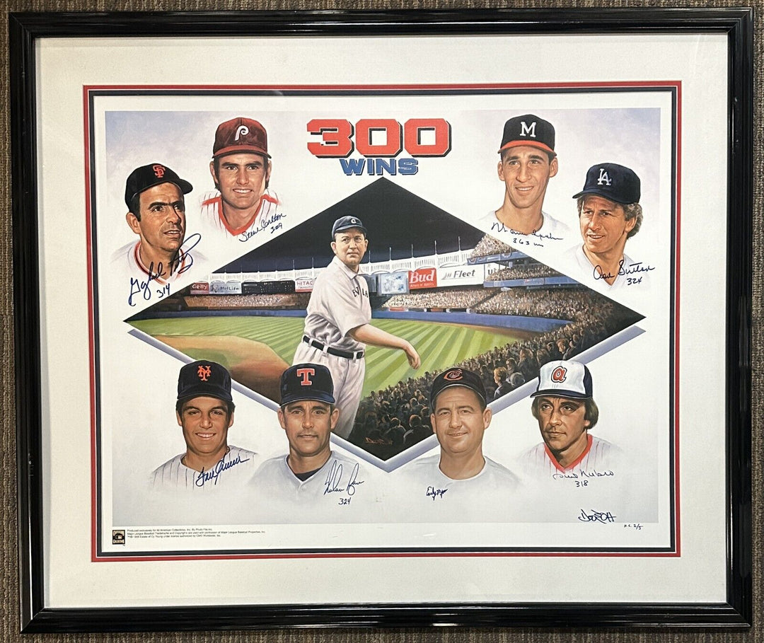 Seaver Ryan Carlton Spahn Niekro Wynn 300 Career Wins Autographed Print BAS 2/5