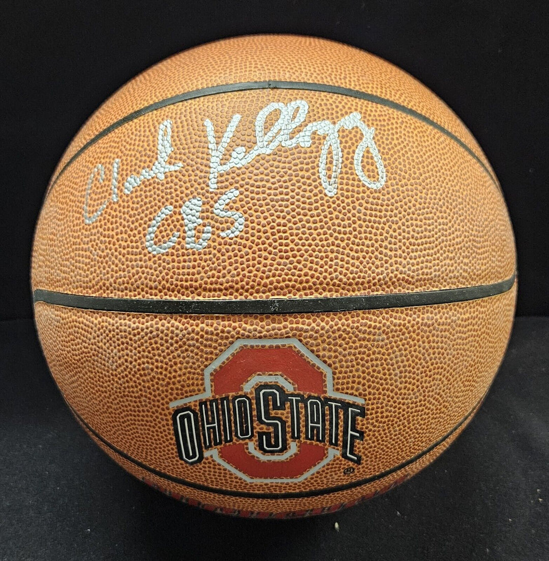 Clark Kellogg Autographed Buckeyes Basketball & 2003 NBA Playoff Press Pass