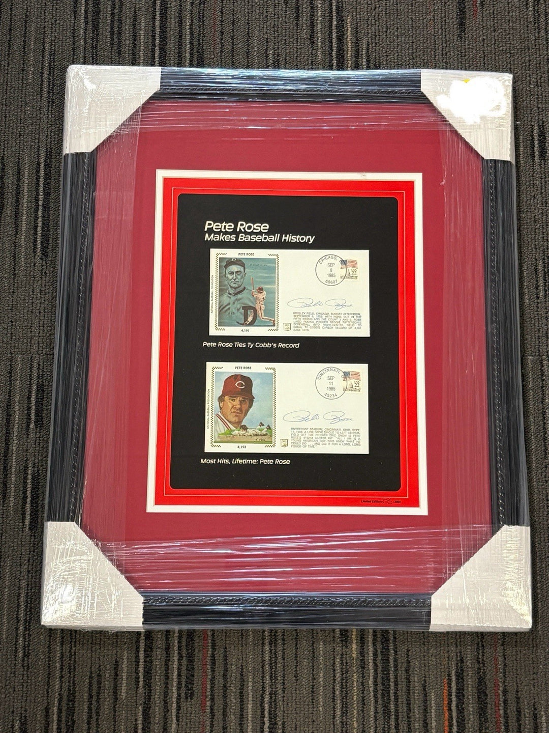Pete Rose Makes Baseball History 4192 Framed Signed First Day Issue Cache