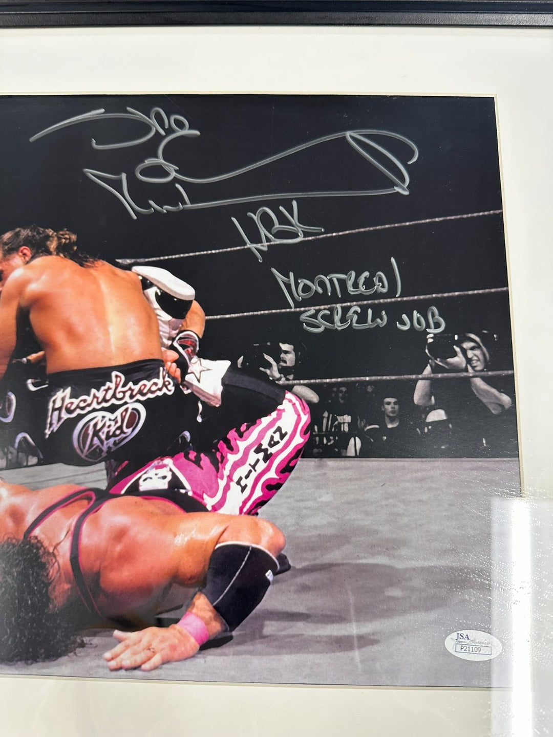 Bret The Hitman Hart & Shawn Michaels Autographed Montreal Screw Job Photo JSA