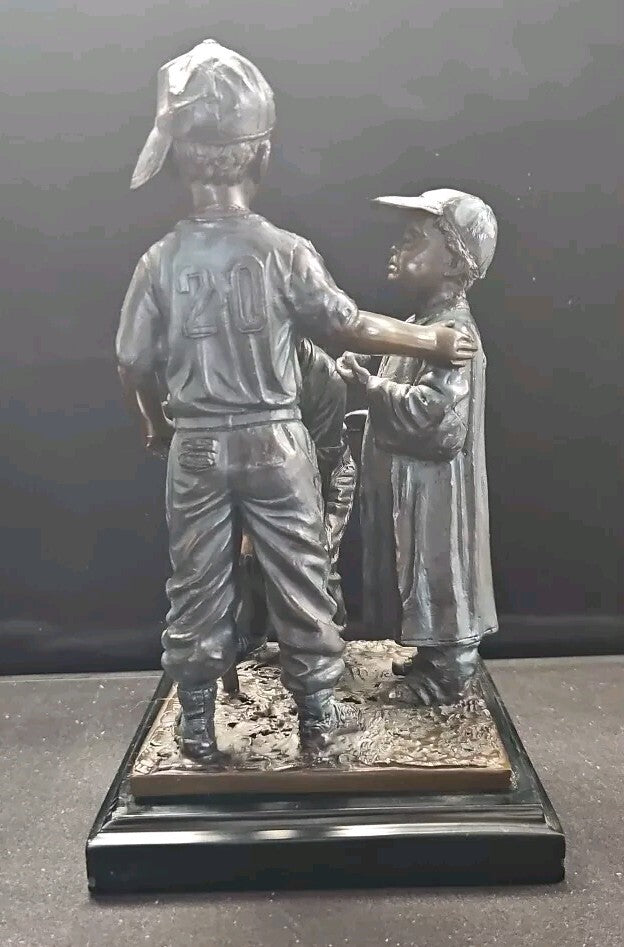 Jim Davidson Bronze On Marble 3 Player Baseball Sculpture With Marble Base RARE