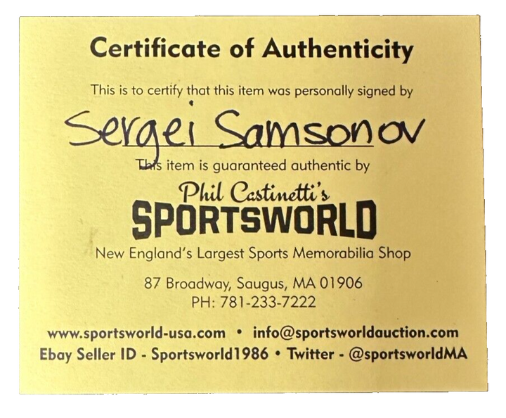 Sergei Samsonov Autographed Boston Bruins Hockey Puck NHL