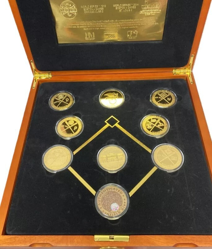 Highland Mint Boston Red Sox Commemorative Coin Set Dirt World Series Wooden Box
