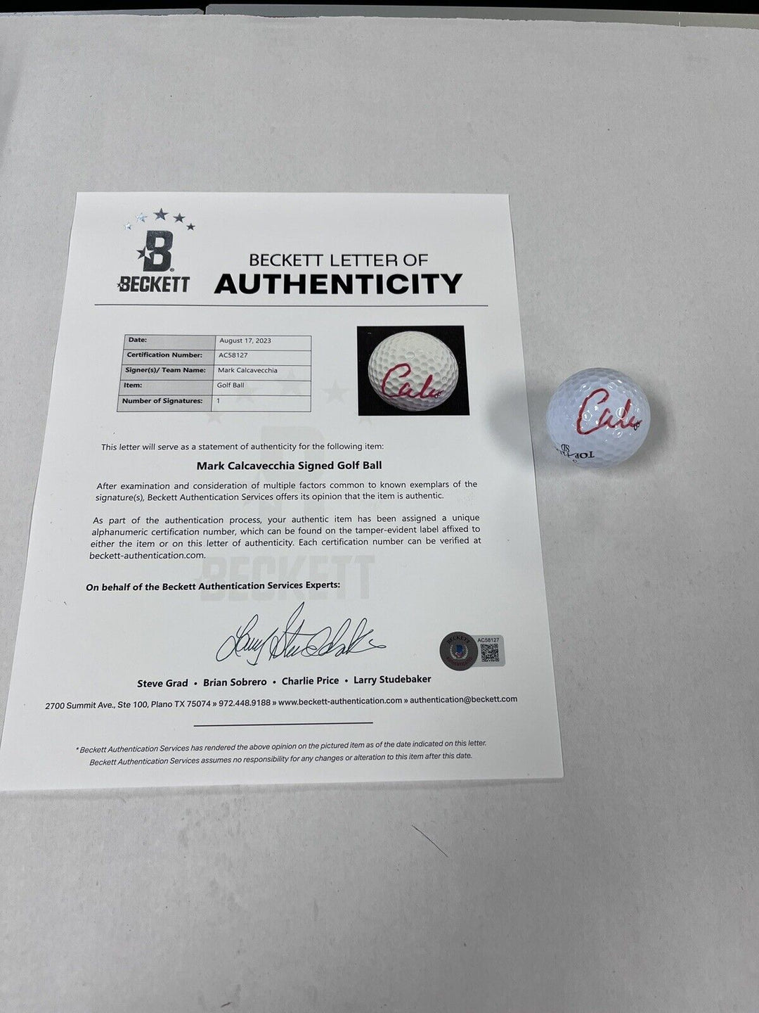 Mark Calcavecchia Autographed Signed Golf Ball PGA W/Cube Beckett LOA