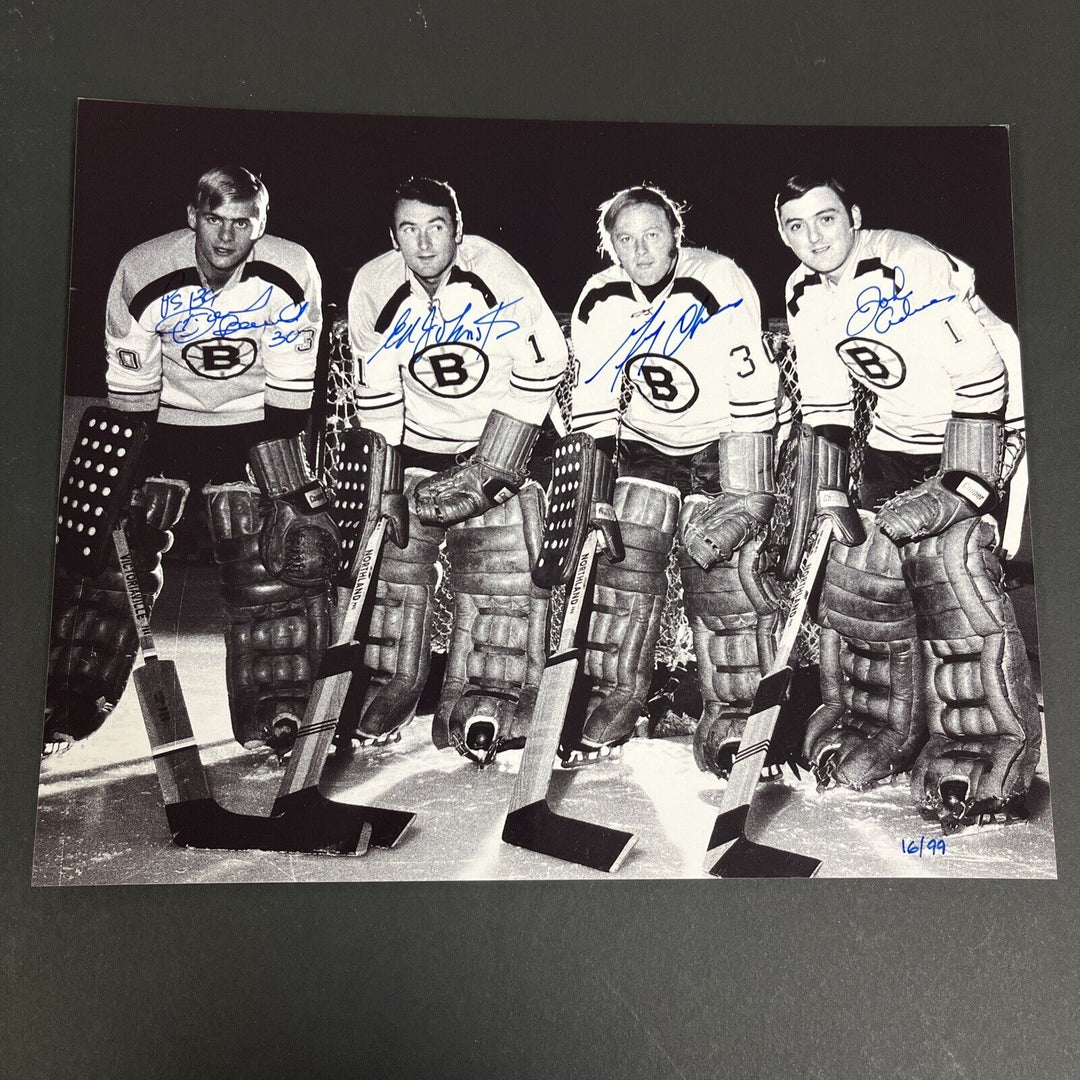 Dan Bouchard Ed Johnston Gerry Cheevers John Adams Signed 8x10 Sportsworld