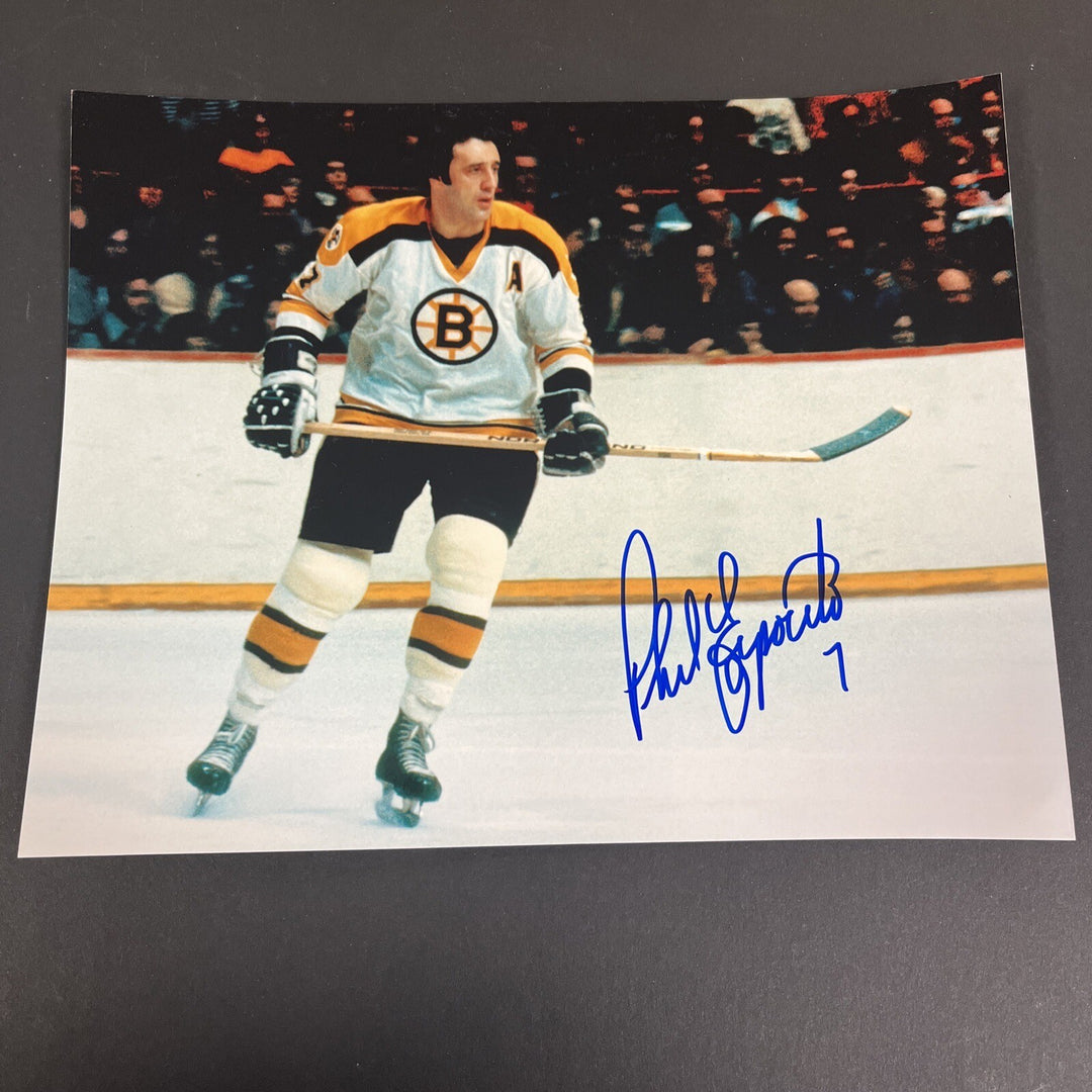 Phil Esposito Signed 8x10 Boston Bruins Sportsworld White Jersey