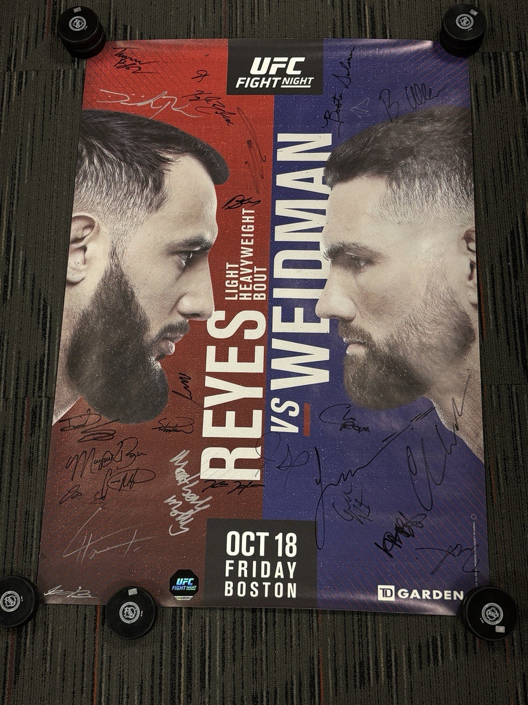 UFC Fight Night 10/18/19 Boston Signed Poster 24 Signatures Reyes Weidman 42/125