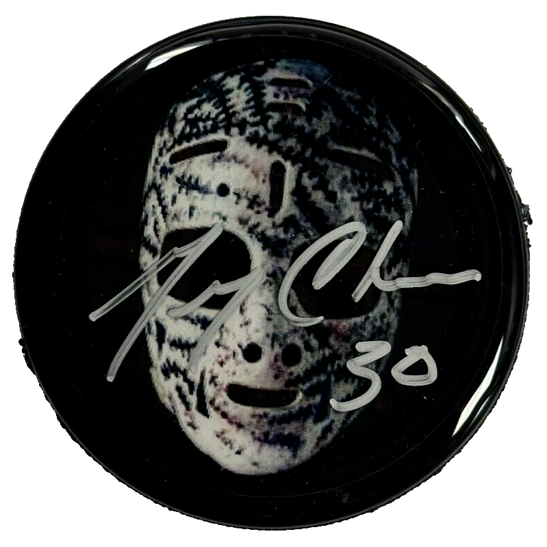 Gerry Cheevers Autographed Boston Bruins The Mask Photo Puck JSA