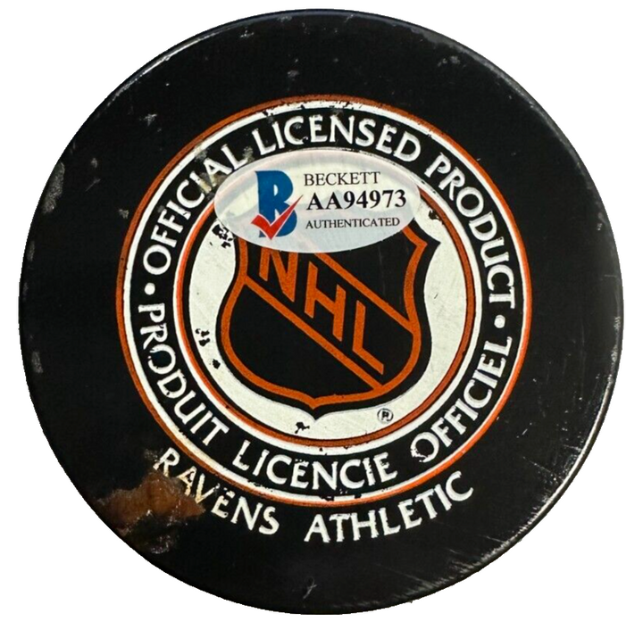 Charlie Burns Autographed Detroit Red Wings Hockey Puck BAS