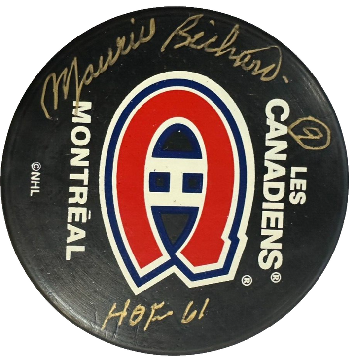 Maurice Richard Autographed Montreal Canadiens Puck BAS W/ HOF 61