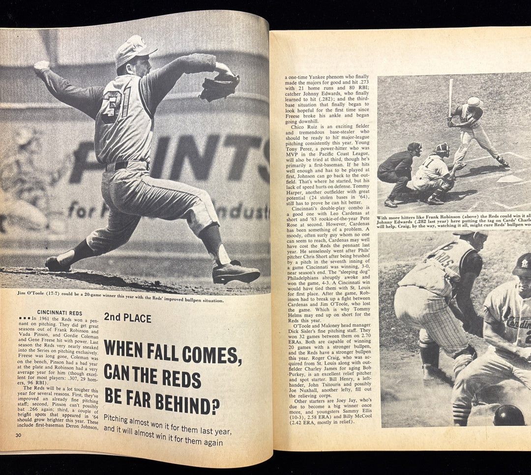 June 1965 Official Baseball Sports Magazine Jim OToole Cincinnati Reds