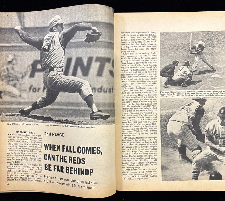June 1965 Official Baseball Sports Magazine Jim OToole Cincinnati Reds